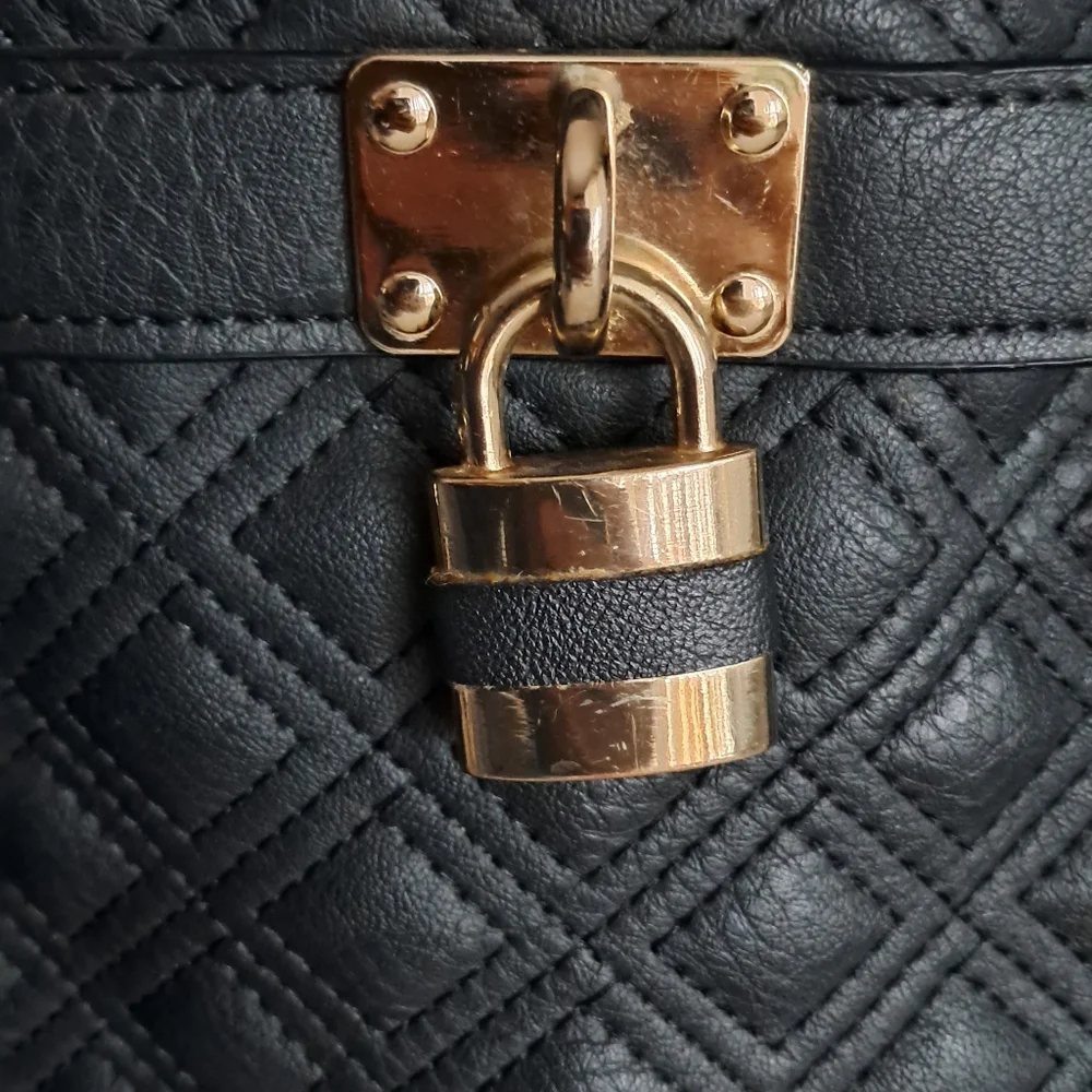Black Quilted Handbag with Gold Accents